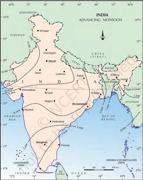 Advancing Monsoon - The Rainy Season - NCERT Geography Class 9 Chapter 4 The Seasons Notes & PDF - Ebook NCERT