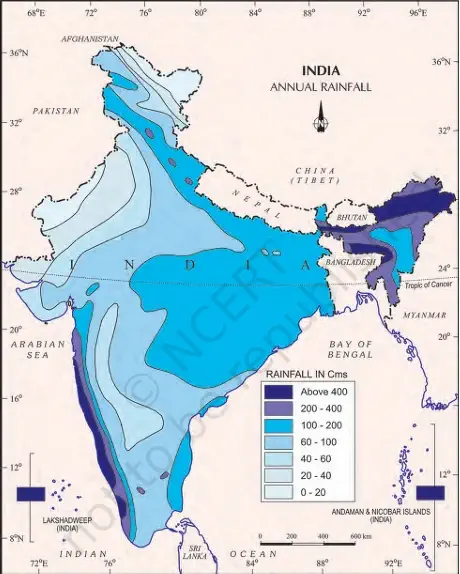 Annual Rainfall - NCERT Geography Class 9 Chapter 4 Distribution Of Rainfall Notes & PDF - E-book NCERT
