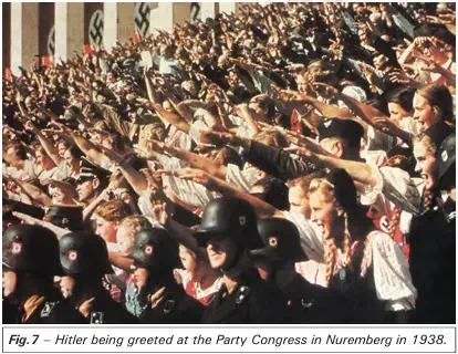 Hitler being greeted at the Party Congress in Nuremberg in 1938 - Hitler’s Rise to Power - Ebook NCERT