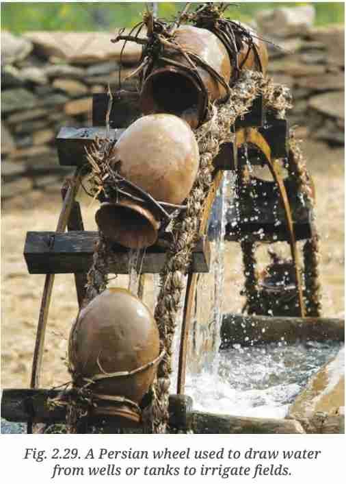 A Persian wheel used to draw water from wells or tanks to irrigate fields - People’s Lives - E-book NCERT