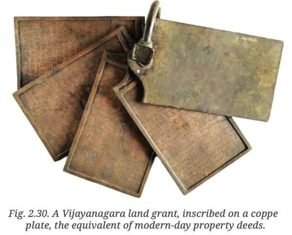 A Vijayanagara land grant inscribed on a copper plate the equivalent of modern-day property deeds - People’s Lives - E-book NCERT