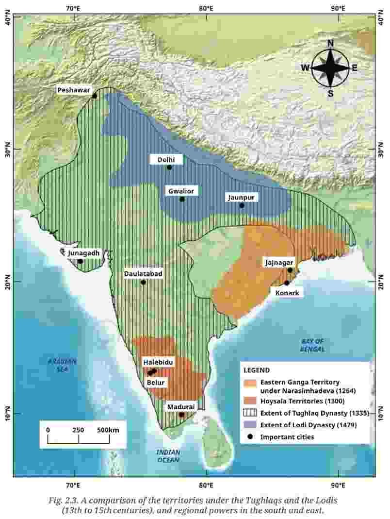 A comparison of the territories under the Tughlaqs and the Lodis - Rise and Fall of The Delhi Sultanate - E-book NCERT-30kb