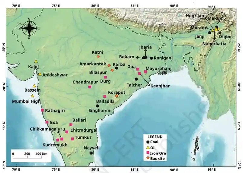 Distribution of important minerals