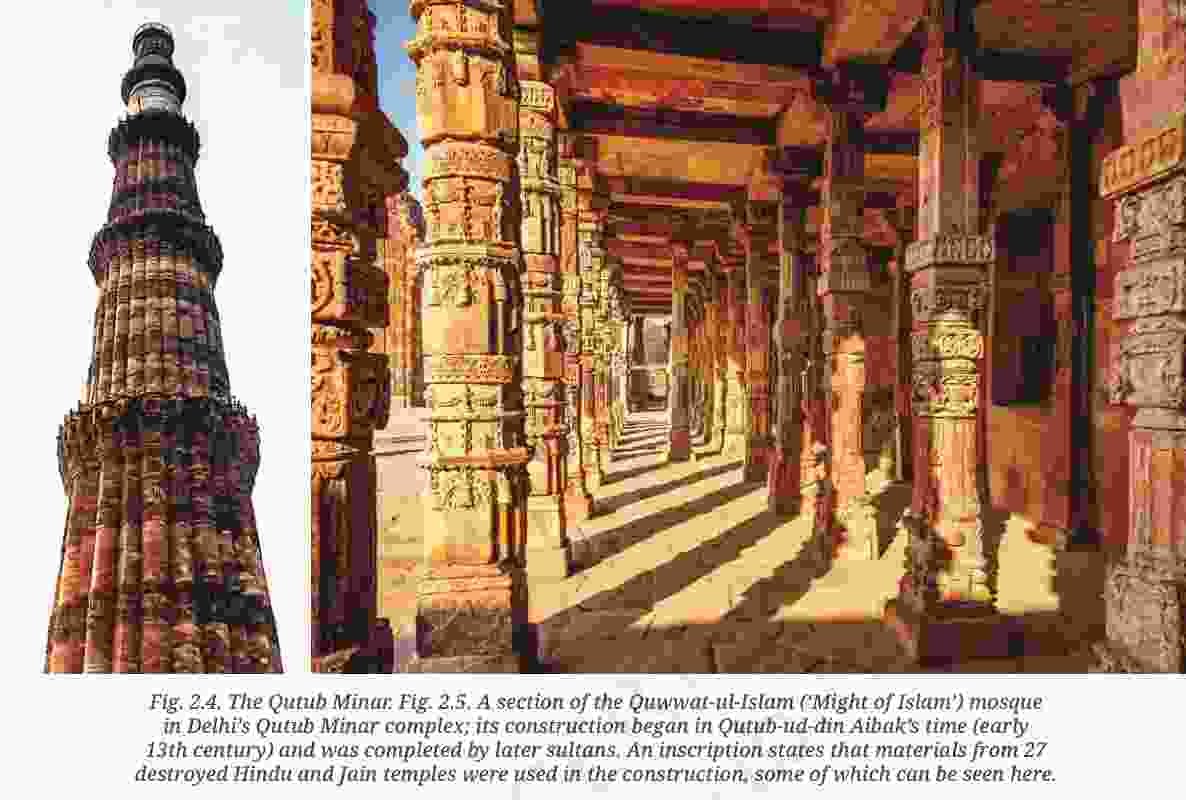 The Qutub Minar and A section of the Quwwat-ul-Islam - Rise and Fall of The Delhi Sultanate - E-book NCERT-30kb