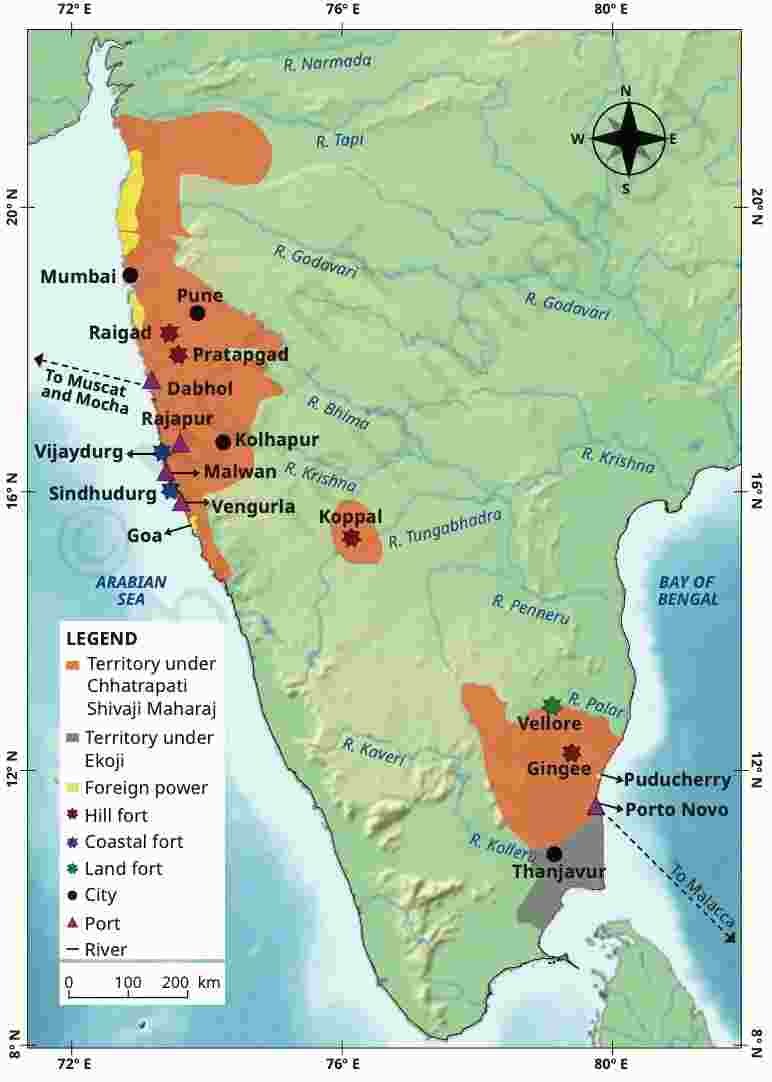 Chhatrapati Shivajis Kingdom about 1680 - Foundation of Maratha Power and the Rise of Chhatrapati Shivaji - E-book NCERT