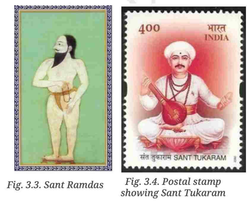 Sant Ramdas Postal stamp showing Sant Tukaram - Who are the Marathas Class 8 Notes Worksheet MCQs - E-book NCERT